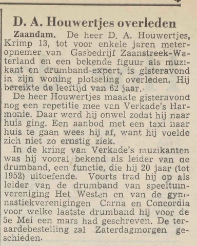 Dirk Aldert Houwertjes overleden